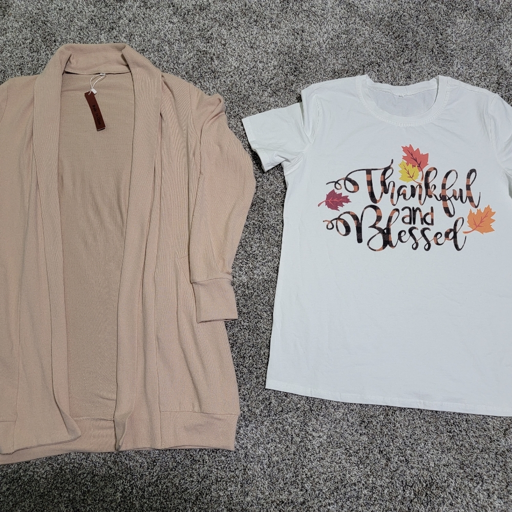 Cardigan, 2 t-shirt and a sweatshirt bundle